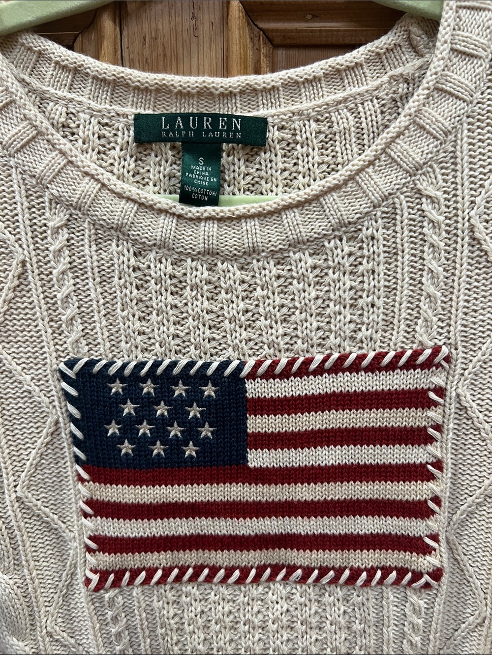 Ralph Lauren Aran Knit American Flag Sweater - Picture 2 of 6